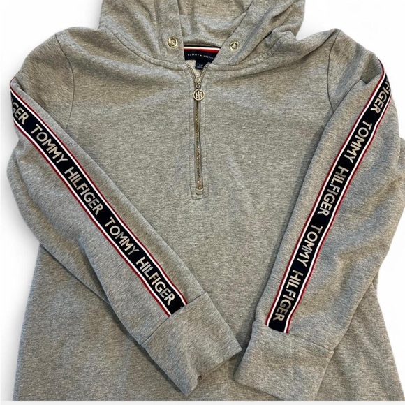 Tommy Hilfiger Gray Sweatshirt Hoodie Dress with Logo Sleeves, Size Large - Picture 3 of 7